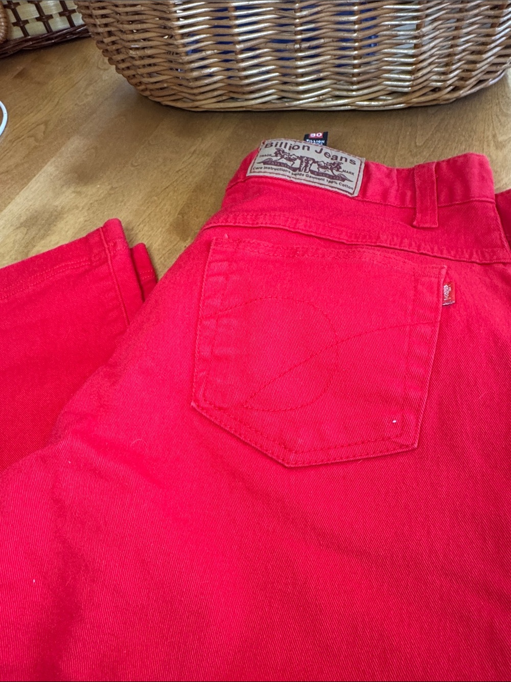 Women’s Flare Leg Jeans - Bright Red with embroidery and crystal accents.